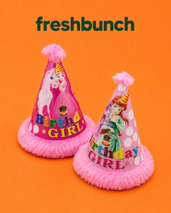 FreshBunch Premium Princess Theme Birthday Girl Pom Pom Hats (Pack of 2)