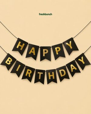 FreshBunch Premium Black and Gold Metallic Happy Birthday Paper Banner Garland