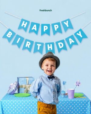 FreshBunch Premium Sky Blue and White Happy Birthday Paper Banner Garland