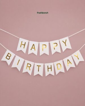 FreshBunch Premium White and Gold Metallic Happy Birthday Paper Banner Garland