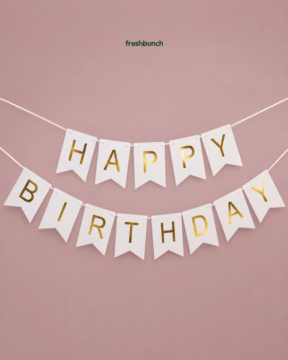 FreshBunch Premium White and Gold Metallic Happy Birthday Paper Banner Garland