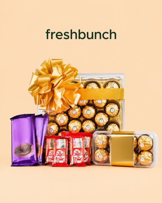 FreshBunch Ultimate Luxury Chocolate Hamper with Ferrero Rocher, Cadbury Silk & KitKat