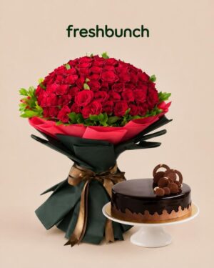 Grand Luxury Red Roses & Cake Combo