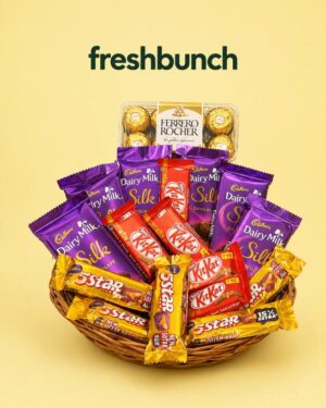 FreshBunch Ultimate Chocolate Medley Celebration Basket with Ferrero Rocher, Dairy Milk Silk, KitKat & 5 Star