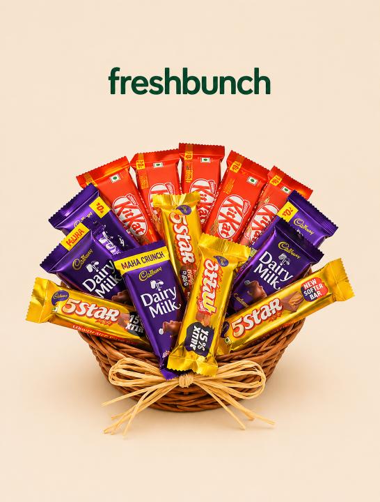 FreshBunch Classic Chocolate Assortment Gift Basket with Dairy Milk, KitKat & 5 Star