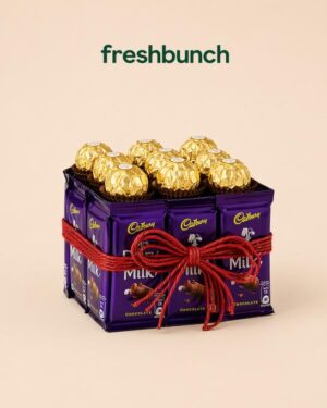 FreshBunch Elegant Square Cadbury Dairy Milk & Ferrero Rocher Chocolate Gift Hamper Box