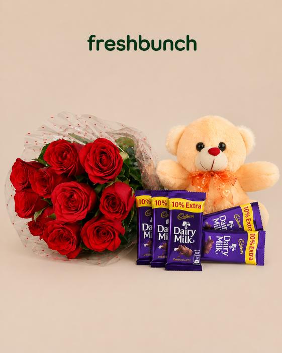 Classic Red Roses & Dairy Milk Sweet Combo