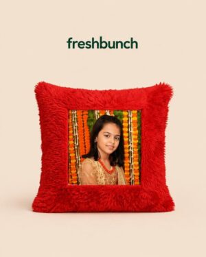FreshBunch Personalized Red Fur Heart-Warming Cushion with Custom Photo Print