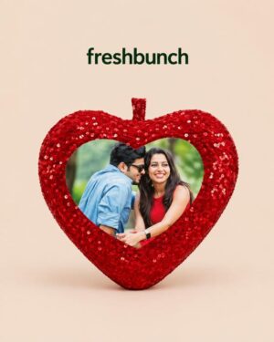 FreshBunch Personalized Red Heart-Shaped Magic Sequin Cushion with Custom Photo Print