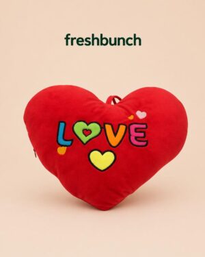 FreshBunch Vibrant Red Heart-Shaped Embroidered LOVE Plush Cushion