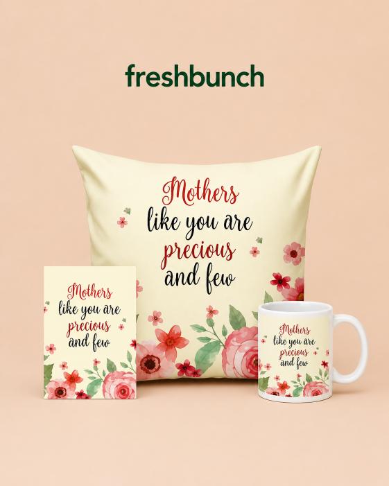 FreshBunch Mothers Day Precious and Few Cushion Mug Greeting Card Gift Combo Set