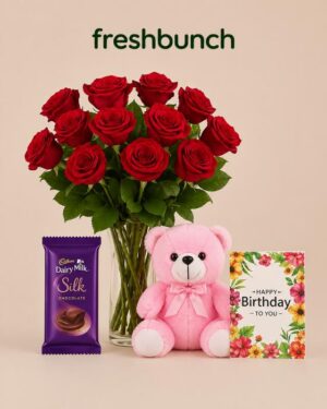 Premium Birthday Vase & Silk Combo
