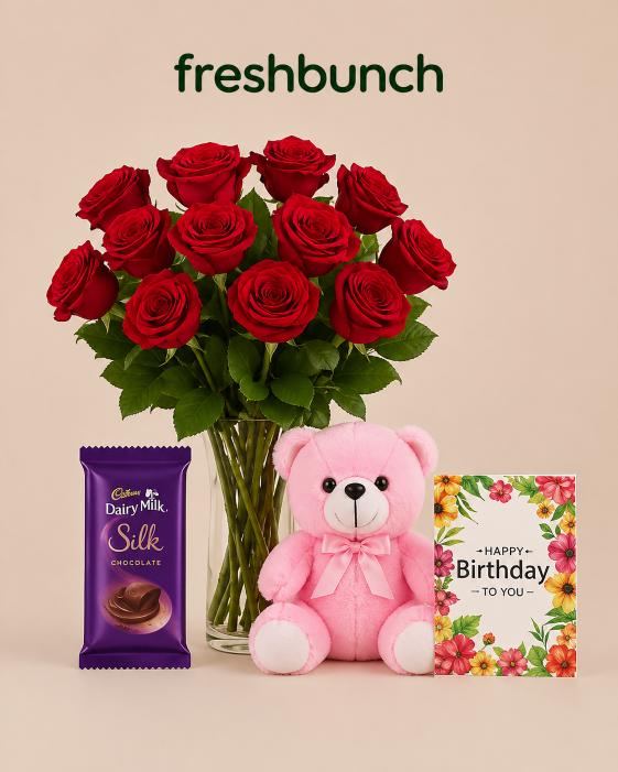 Premium Birthday Vase & Silk Combo