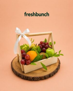 FreshBunch Premium Assorted Fresh Fruits Wooden Gift Basket Caddy
