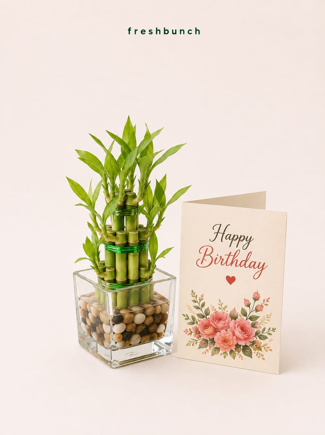 Lucky Bamboo Glass Planter with Birthday Card