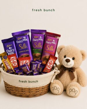 Assorted Chocolates Gift Basket with Cute 6-Inch Teddy Bear & Free Message Card
