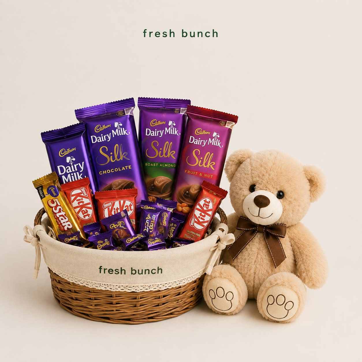 Assorted Chocolates Gift Basket with Cute 6-Inch Teddy Bear & Free Message Card