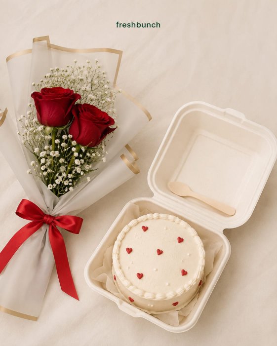 Red Rose Bouquet with Chocolate Bento Cake