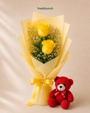 Yellow Joy Floral Combo with Teddy