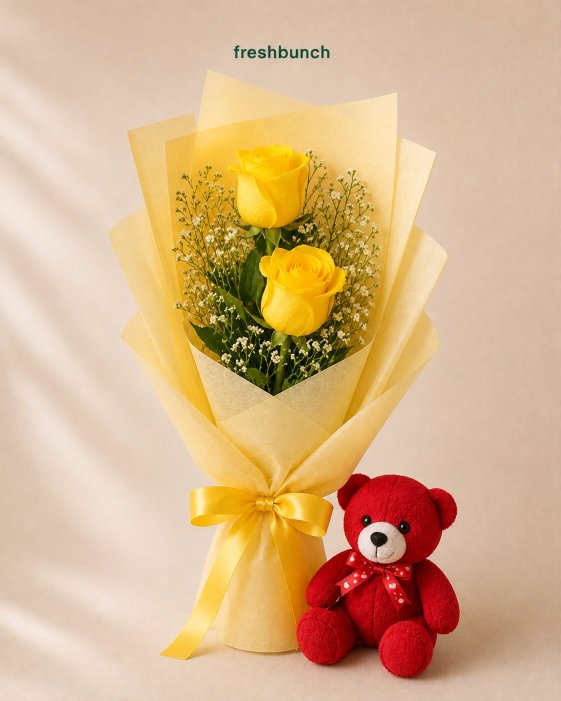 Yellow Joy Floral Combo with Teddy