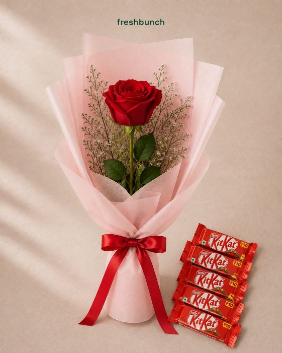 Single Red Rose with KitKat Combo