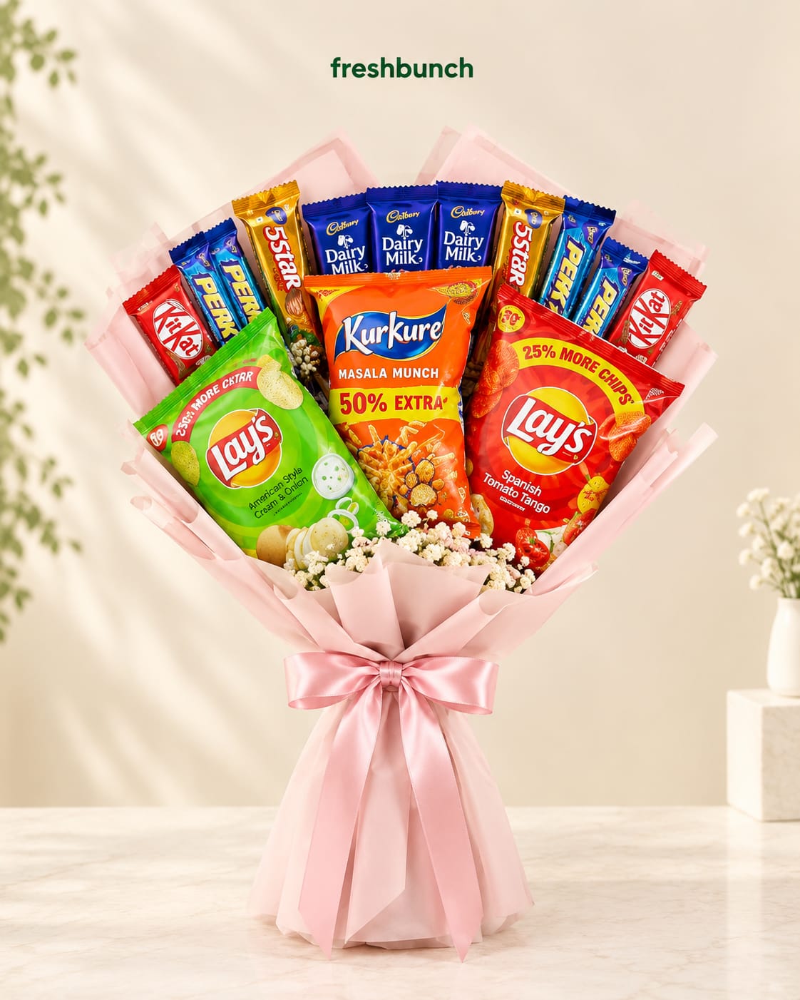 Pastel Pink Snack & Chocolate Delight Bouquet