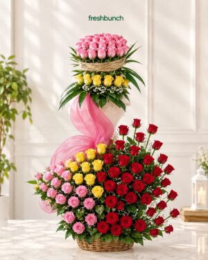 Dual-Tone Pink & Red Rose Tower Arrangement