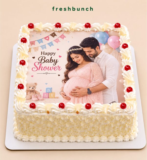 Happy Baby Shower White Forest Photo Cake