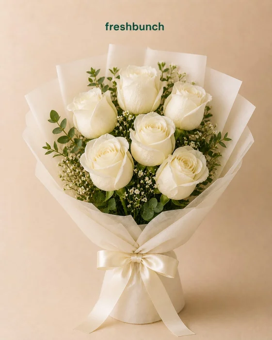 Classic 6 White Roses Pure Love Bouquet