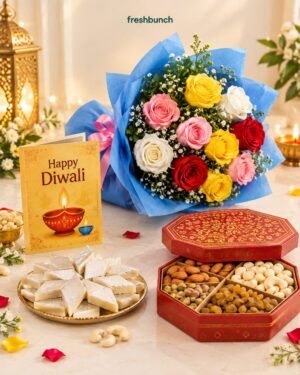 Grand Four-Nut, Kaju Katli & Rose Bouquet Feast