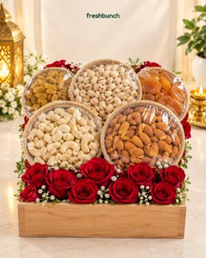 Royal Red Roses & 1 KG Assorted Nuts Tray Arrangement
