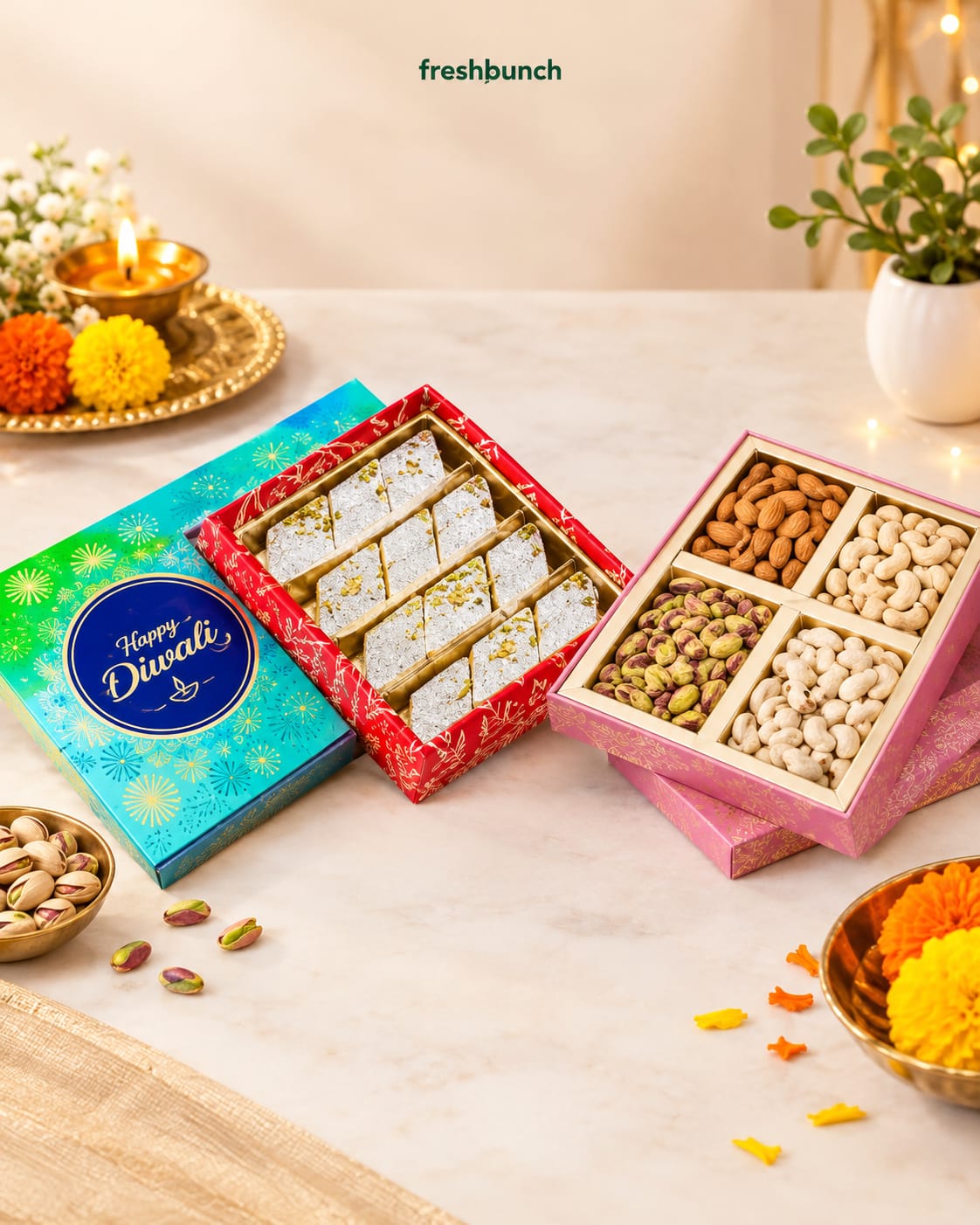 Kaju Katli, 4-Nut Box & Grand Celebration Hamper