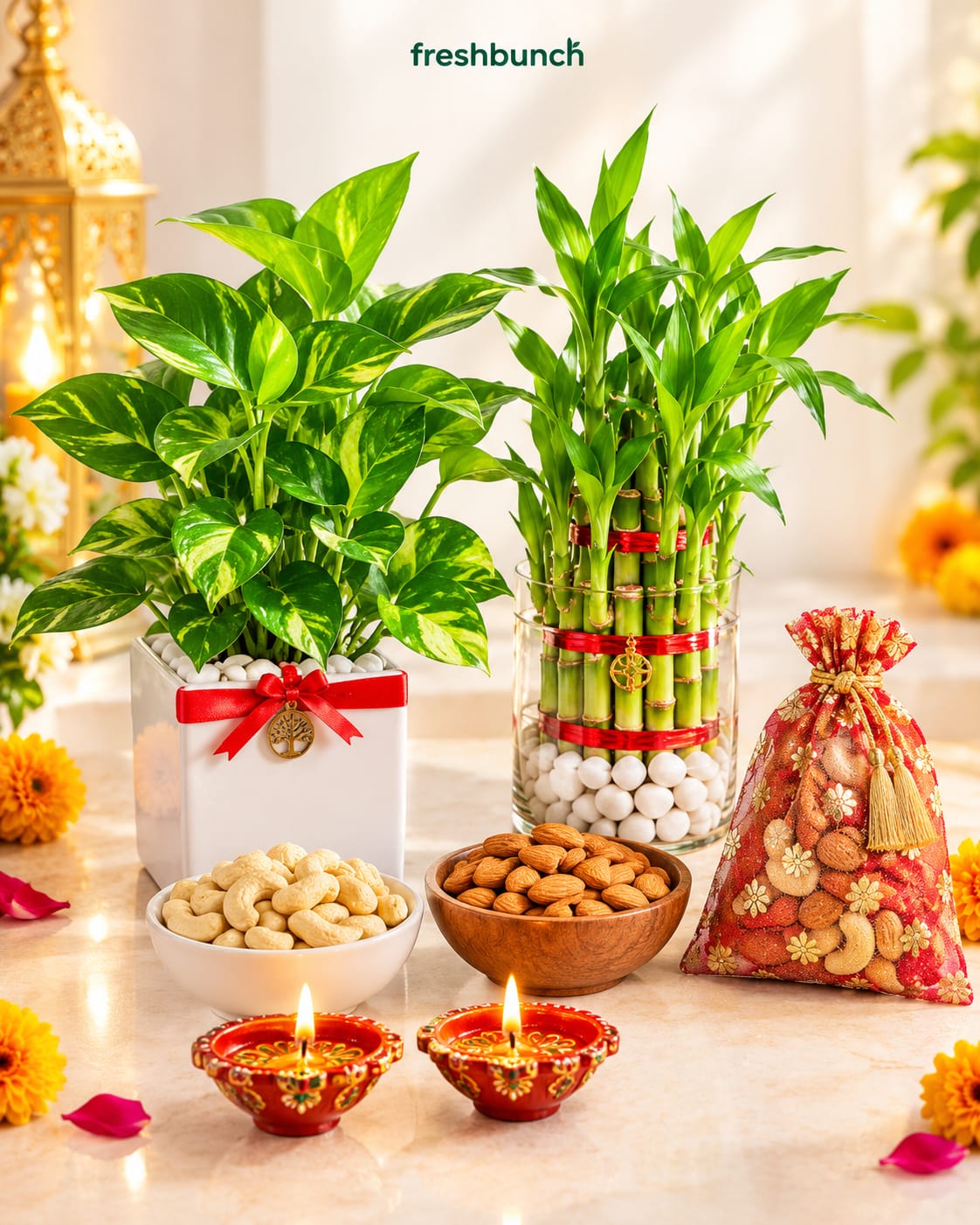 Dual Green Plants & Nutty Delights Diwali Hamper