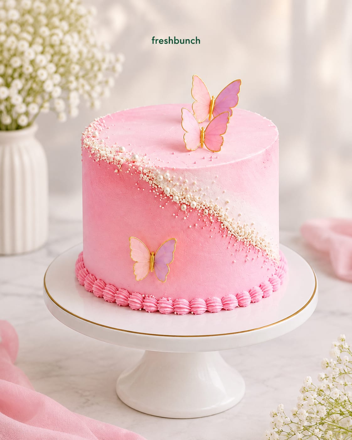 Pink Butterfly Pearl Designer Cake