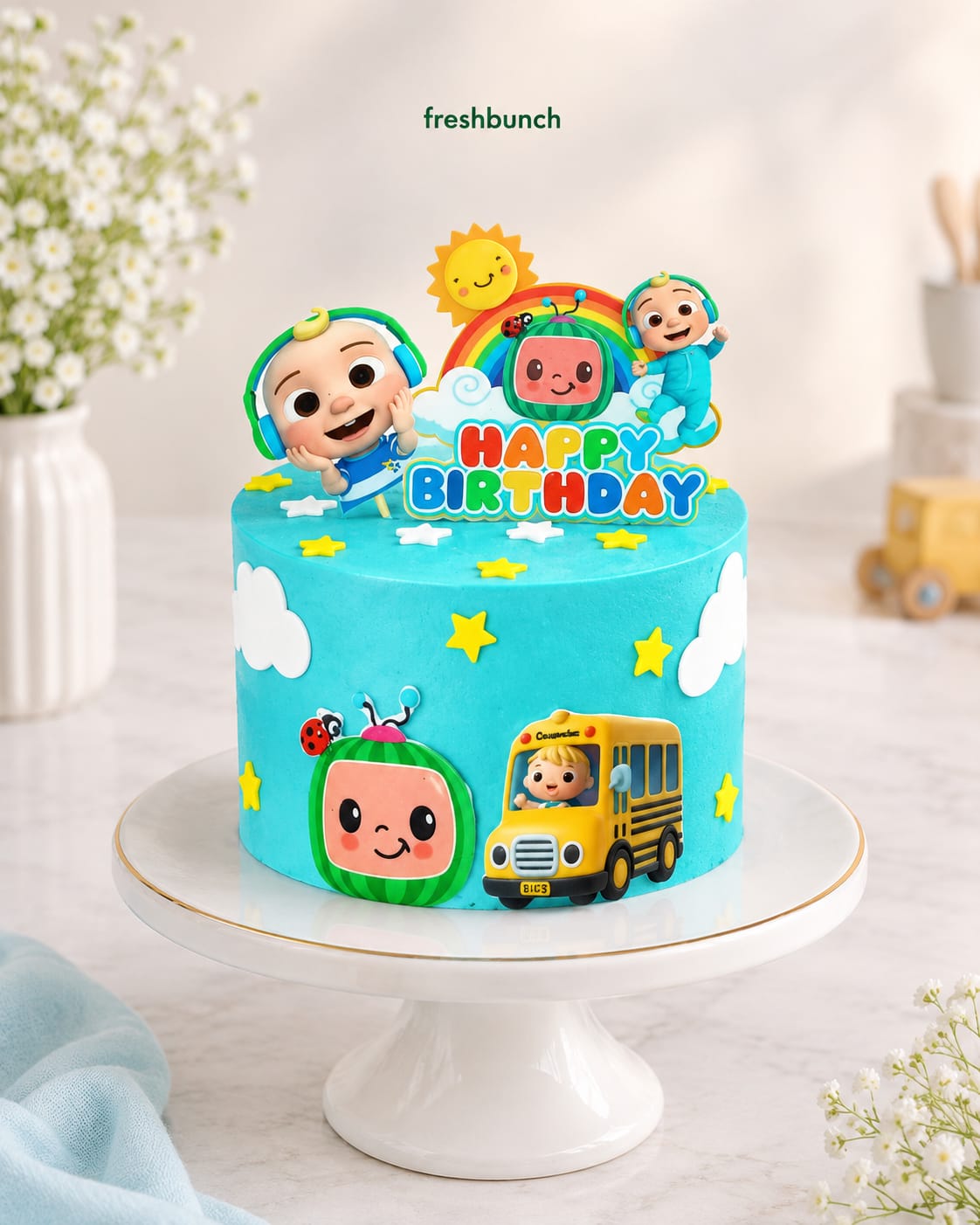 Cocomelon Wheels Bus Kids Birthday Cake
