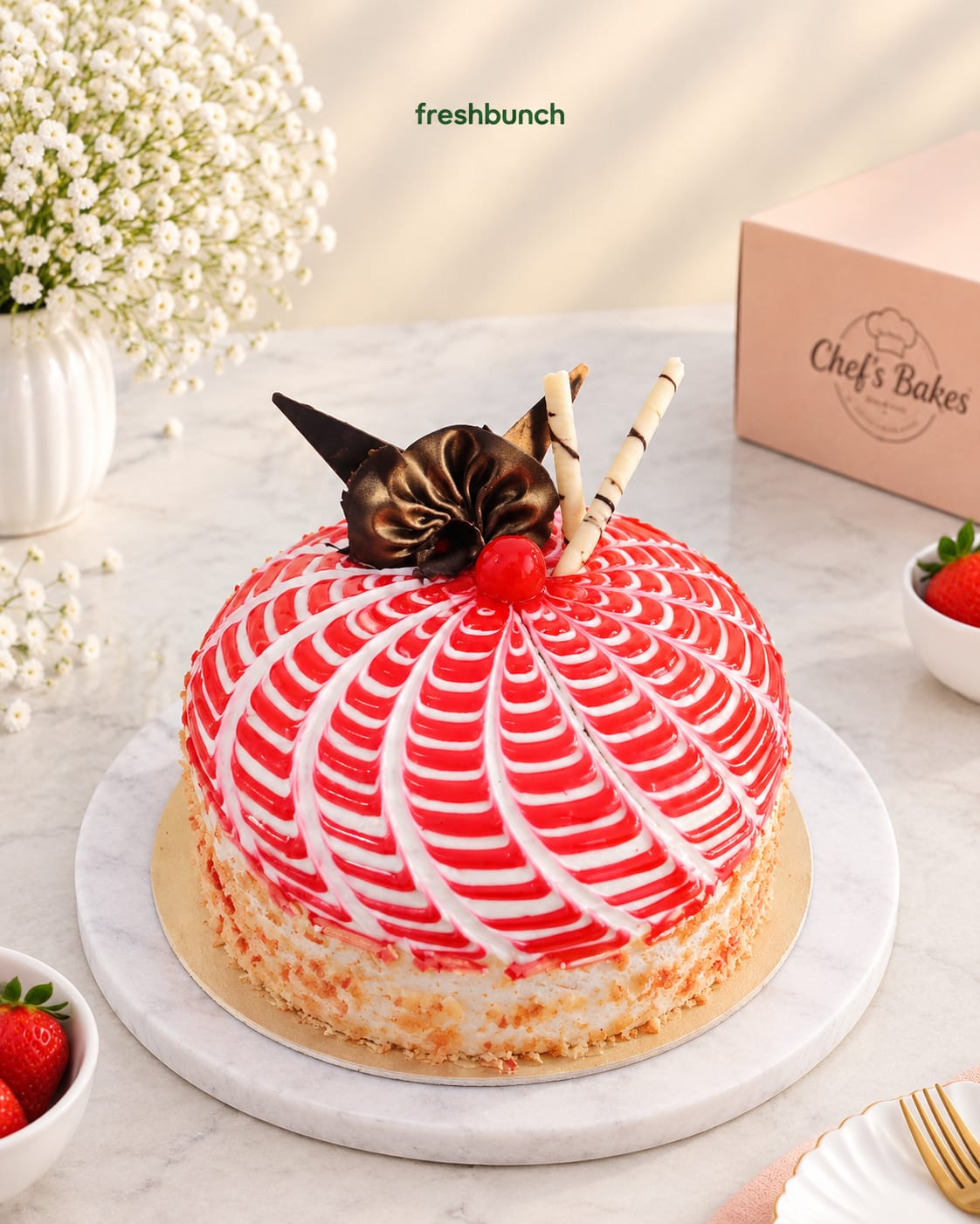 Pink Mesh Strawberry Cream Cake