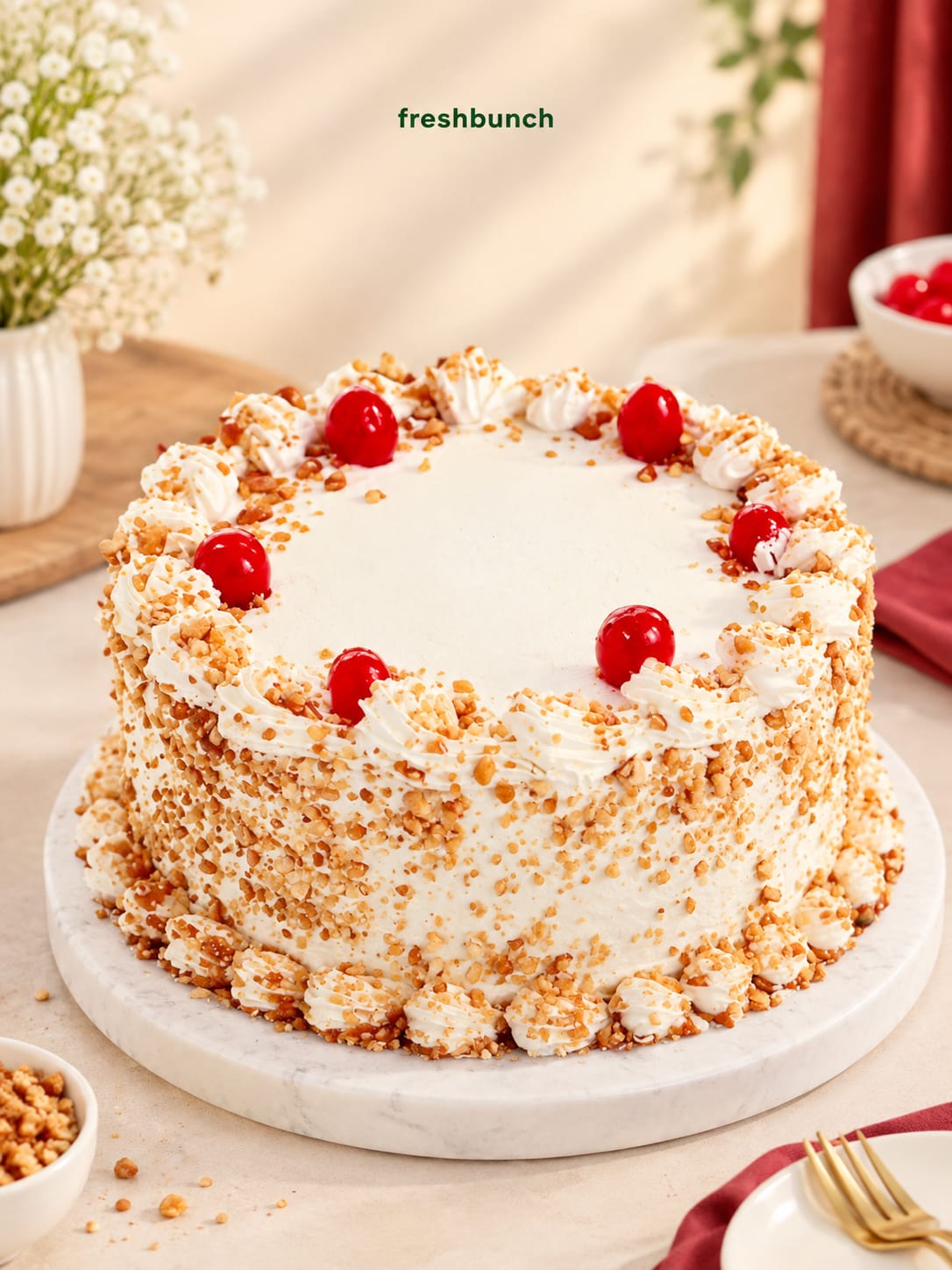 Cherry Crowned Butterscotch Cake
