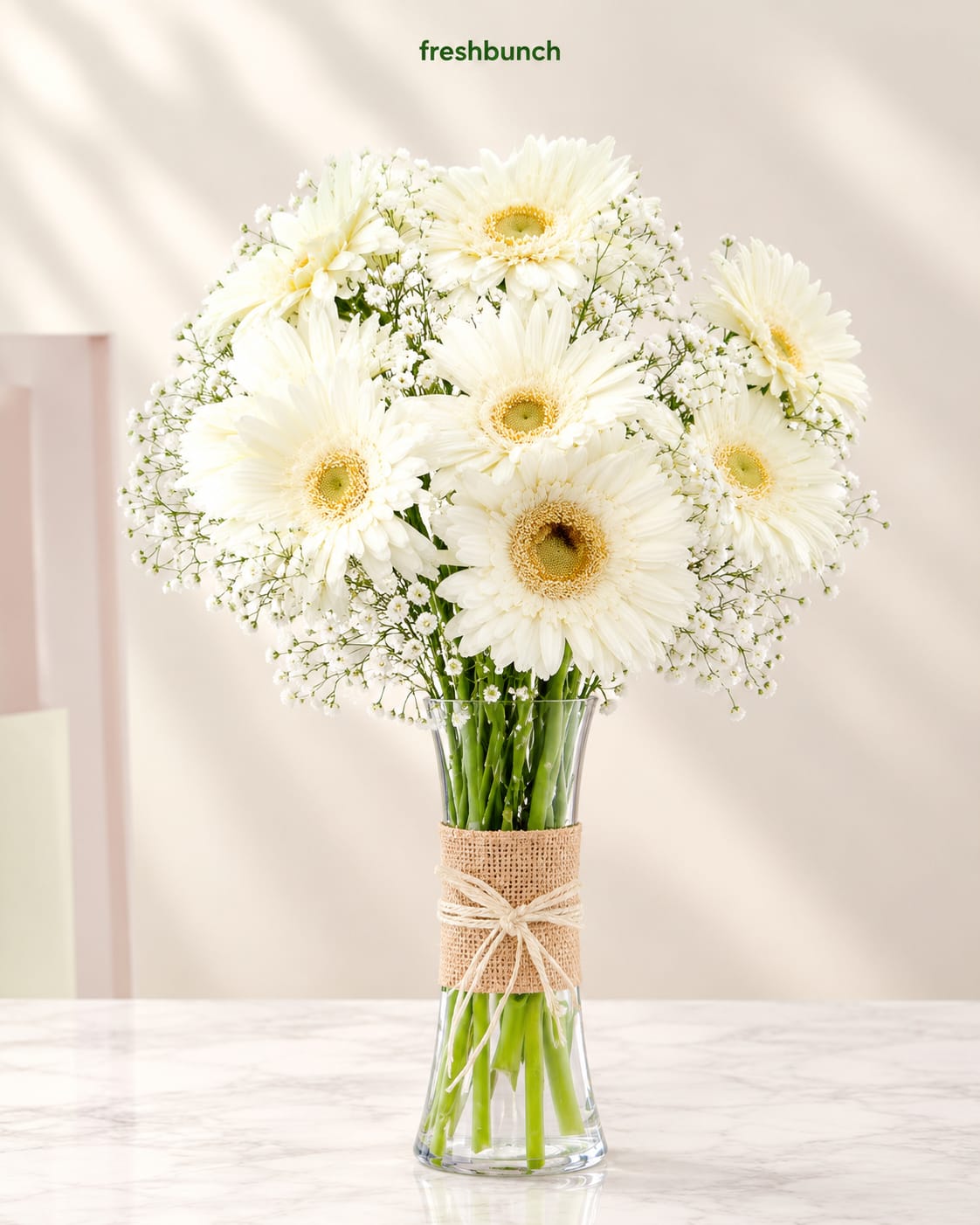 Pure White Gerberas in Glass Vase