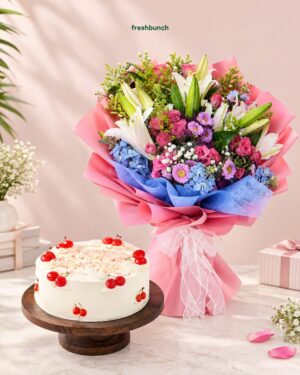 Mixed Flowers Bouquet & Butterscotch Cake Combo